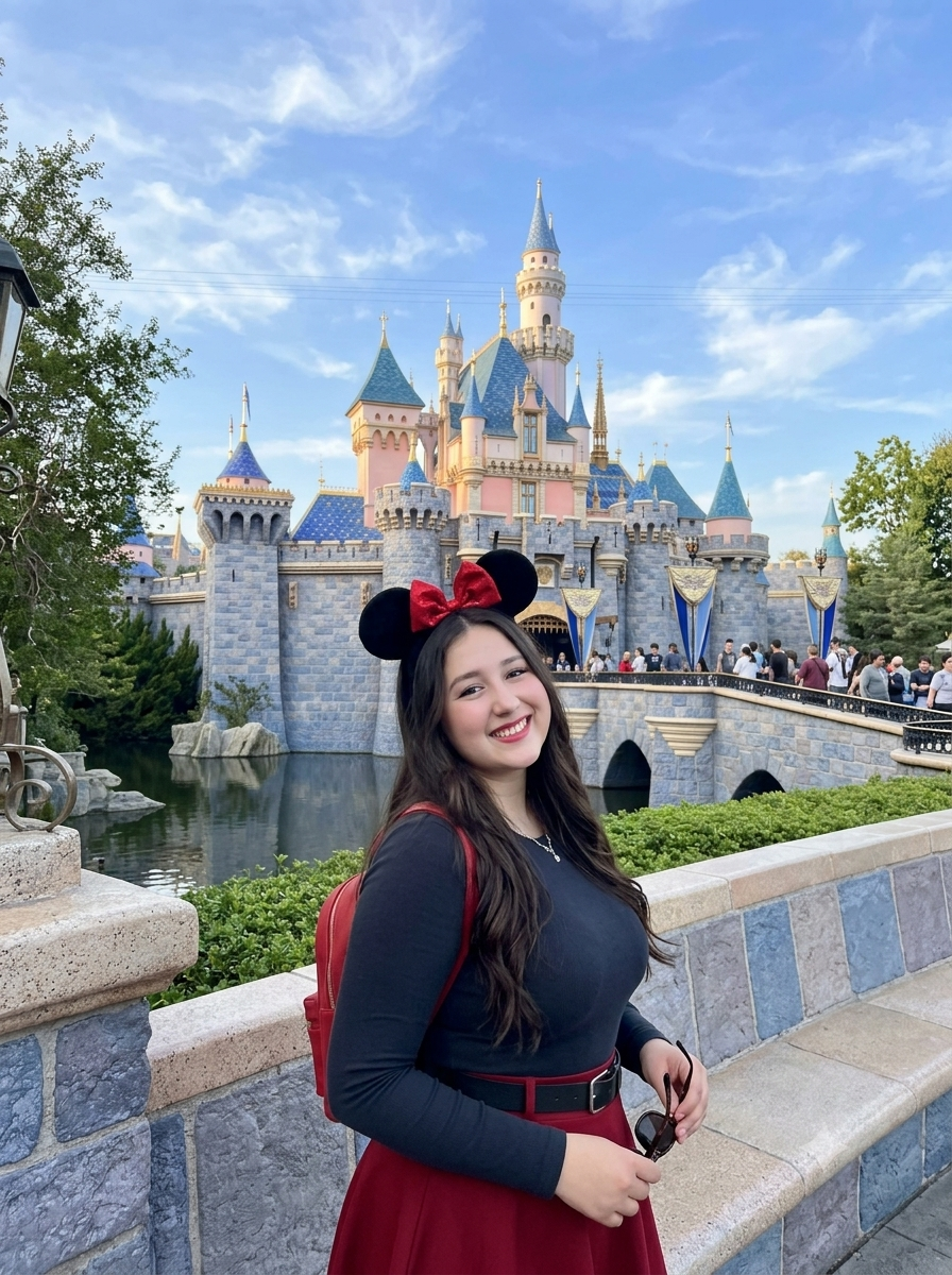 Tú frente al castillo de Disneyland